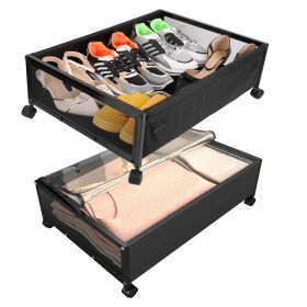 2Pcs Under Bed Storage Containers with 360otatable Wheels Visible Dustproof Cover Under Bed Drawer with Clear Window Bedroom Storage Organizer