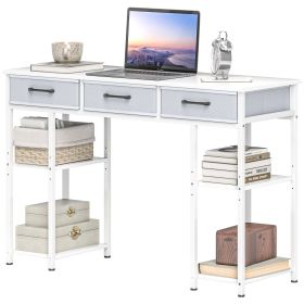 HOMCOM 47" Small Computer Desk, Writing Desk with Fabric Drawers, Home Office Desk with Adjustable Shelves, White