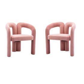 COOLMORE Contemporary Designed Velvet Fabric Upholstered Accent/Dining Chair /Barrel Side Chairs Kitchen Armchair for Living Room set of 2 (Pink