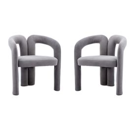 COOLMORE Contemporary Designed Velvet Fabric Upholstered Accent/Dining Chair /Barrel Side Chairs Kitchen Armchair for Living Room set of 2 (Gray