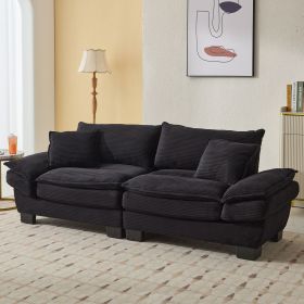Corduroy Sofa Sleeper Couch Loveseat Sofa with Pillows Comfy Upholstered Deep Seat Sofa for Bedroom,Living Room,Apartment,Office,Dorm-Black Cordu
