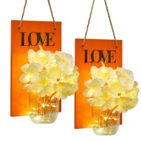 2 Packs LED String Light Vintage Mason Jar Wall Light with Artificial Flower LED Hanging Bottle Lights Retro Sconce for Loft Farmhouse Indoor Ins