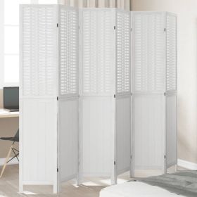 Room Divider 6 Panels White Solid Wood Paulownia