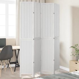 Room Divider 4 Panels White Solid Wood Paulownia