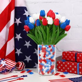 4th Of July Decorations, 12 Pcs Patriotic Artificial Tulips With 180 Pcs Red White Blue Sponge Stars Independence Day Vase Filler For Home Table (Option: W13667803)