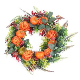 1Pc 17.71IN Autumn Wreath With Pumpkin Mixed Leaves Berries Flowers Fall Decoration For Indoor Outdoor Window Wall Front Door In Halloween Thanks (Option: Multicolor)