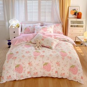 3 Piece Strawberry Duvet Cover Set Strawberry Print Bedding For Home Bedroom Decor Microfiber Quilt Cover Gifts Twin Full Queen King Size (Option: Full-Pink)