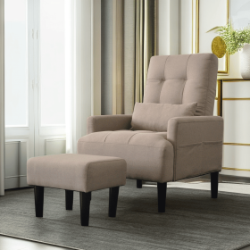 Living room sofa single chair with ottoman, Modern multi-function fabric living room chair bed (Color: Brown)